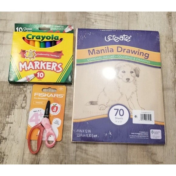 Lot Of Crayola Markers Fiskars Scissors Manilla Paper School Supplies Fast Ship - Picture 1 of 1